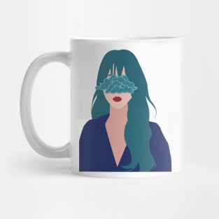 Beautiful girl with blue hair and blue cloud on the eyes Mug